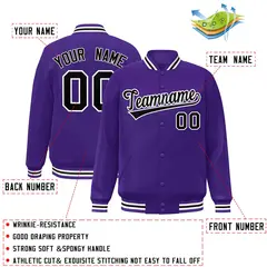 Purple Black-White Varsity Full-Snap Letterman Jacket 2