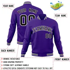 Purple Black-White Varsity Full-Snap Letterman Jacket 4