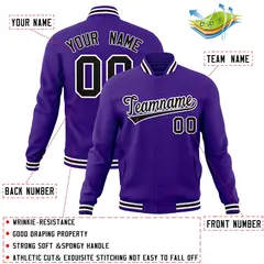 Purple Black-White Varsity Full-Snap Letterman Jacket 4