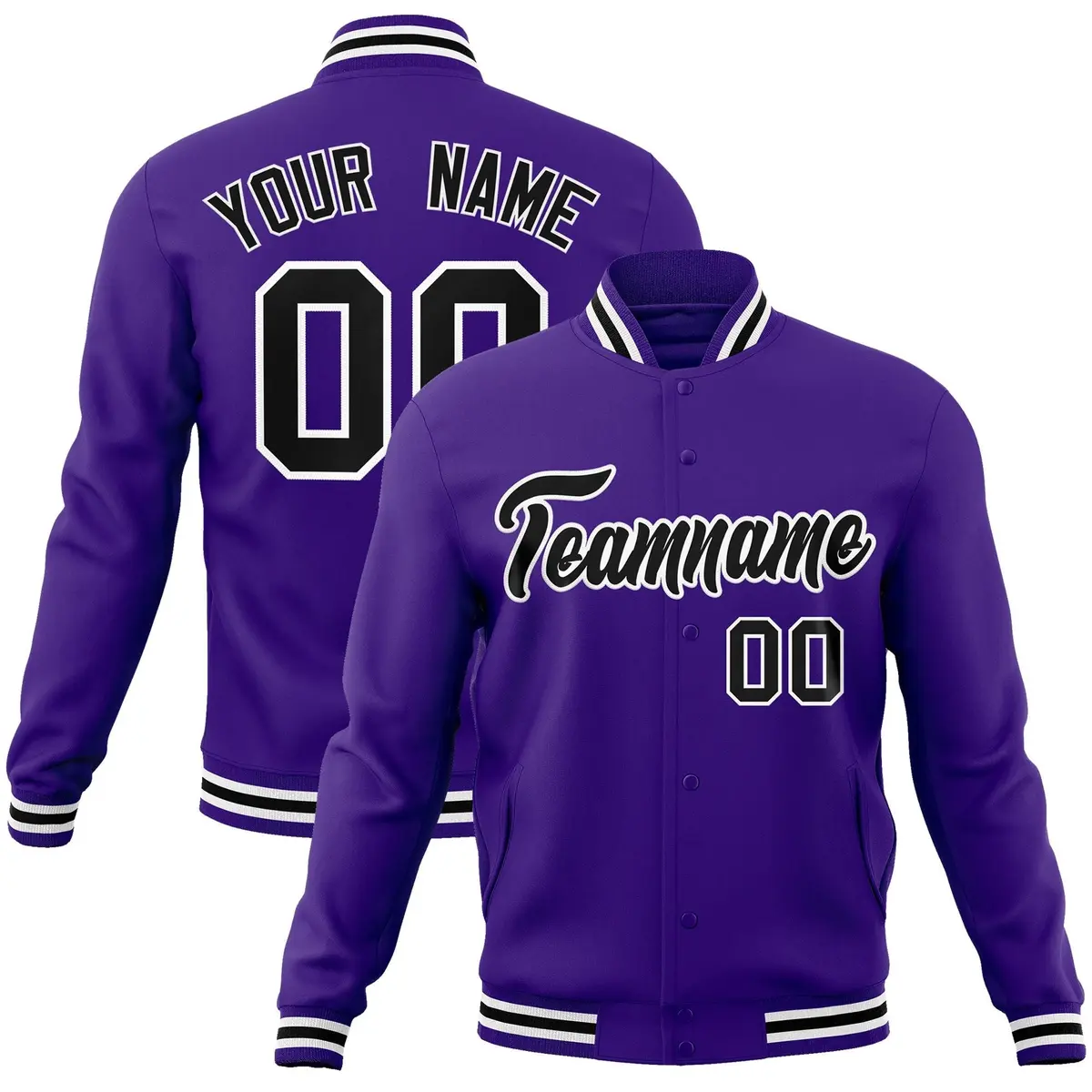 Purple Black-White Varsity Full-Snap Letterman Jacket