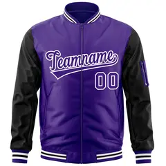 Purple Black-White Varsity Full-Zip Raglan Letterman Bomber Jacket 3