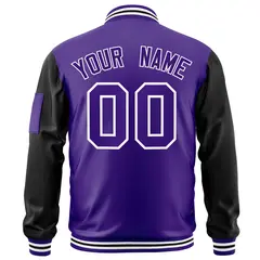 Purple Black-White Varsity Full-Zip Raglan Letterman Bomber Jacket 4