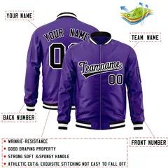 Purple Black-White Varsity Letterman Bomber Jacket Full-Zip 2