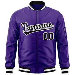 Purple Black-White Varsity Letterman Bomber Jacket Full-Zip 3