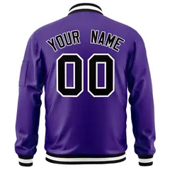 Purple Black-White Varsity Letterman Bomber Jacket Full-Zip 4