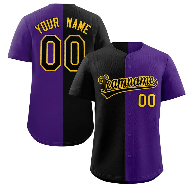 Purple Black-Yellow Split Fashion Baseball Jersey
