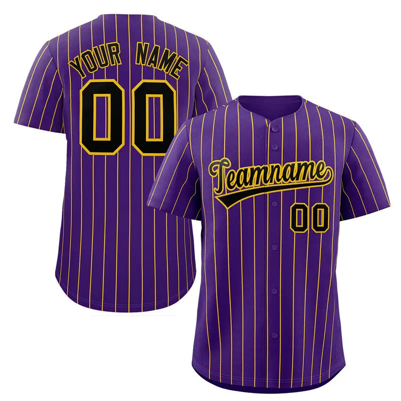 Purple Black-Yellow Stripe Authentic Fashion Baseball Jersey