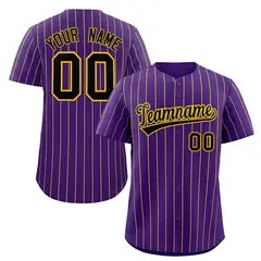 Purple Black-Yellow Stripe Authentic Fashion Baseball Jersey
