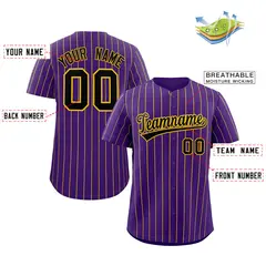 Purple Black-Yellow Stripe Authentic Fashion Baseball Jersey 2
