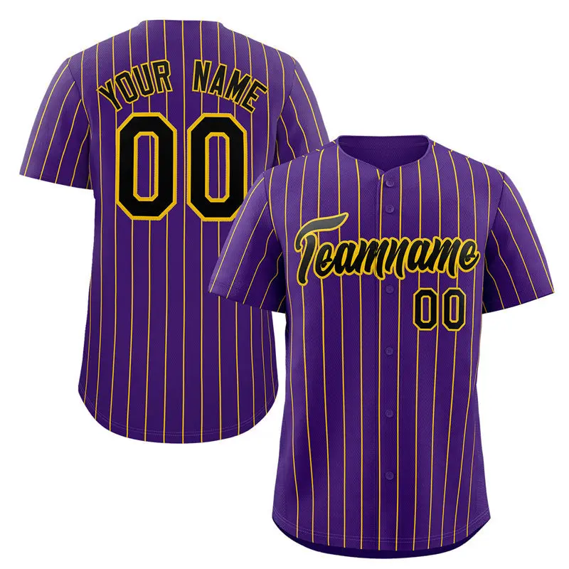 Purple Black-Yellow Stripe Authentic Fashion Baseball Jersey