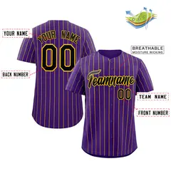 Purple Black-Yellow Stripe Authentic Fashion Baseball Jersey 2