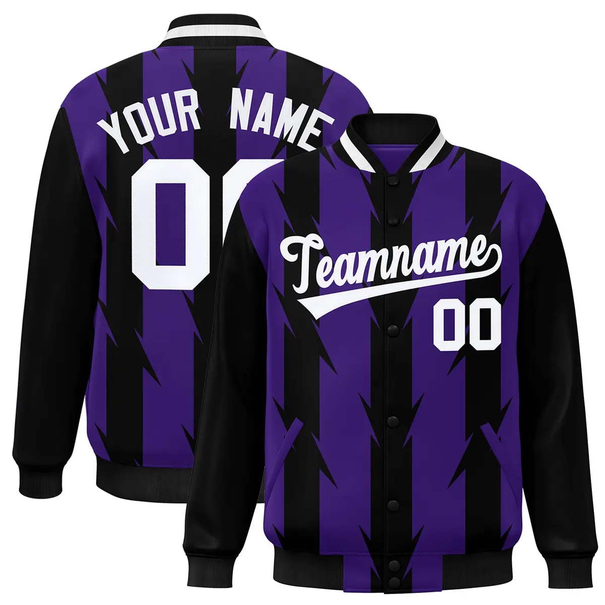 Purple Blade Pattern Raglan Varsity Letterman Baseball Jacket