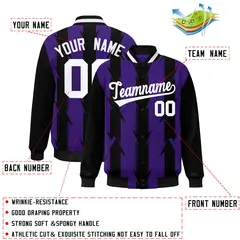 Purple Blade Pattern Raglan Varsity Letterman Baseball Jacket 2