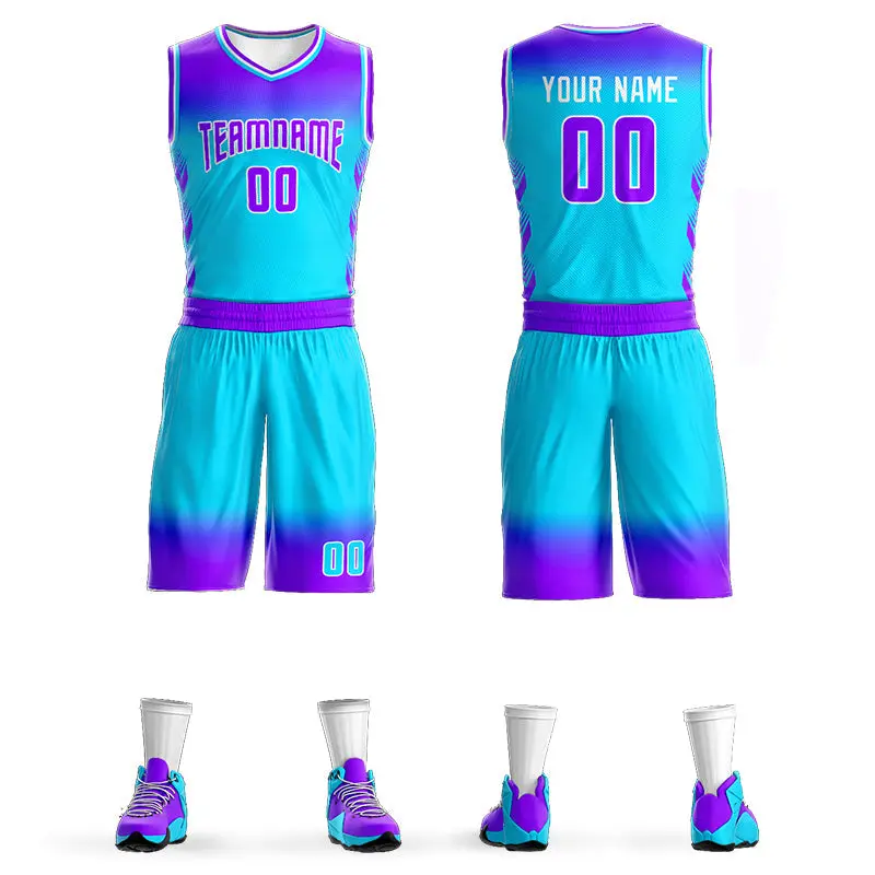 Purple Blue Purple-White Gradient Basketball Jersey