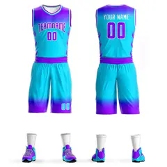 Purple Blue Purple-White Gradient Basketball Jersey