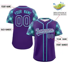 Purple Bright Green Raglan Sleeves Authentic Baseball Jersey 2