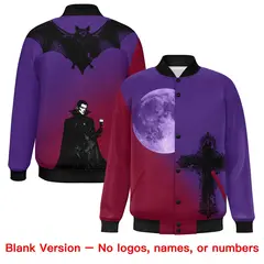 Purple Cardinal Black Halloween Skeleton Graffiti Varsity Jacket 8