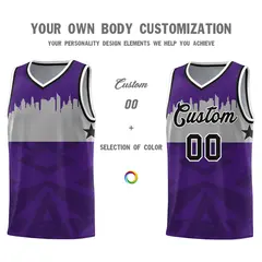 Purple City Silhouette Pattern Basketball Uniform Jersey 3