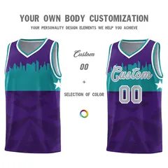 Purple City Silhouette Pattern Basketball Uniform Jersey 3