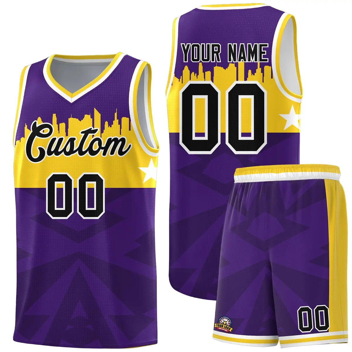 Purple City Silhouette Pattern Basketball Uniform Jersey