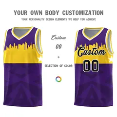 Purple City Silhouette Pattern Basketball Uniform Jersey 3
