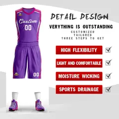 Purple Classic Mesh Basketball Jersey Sets 2