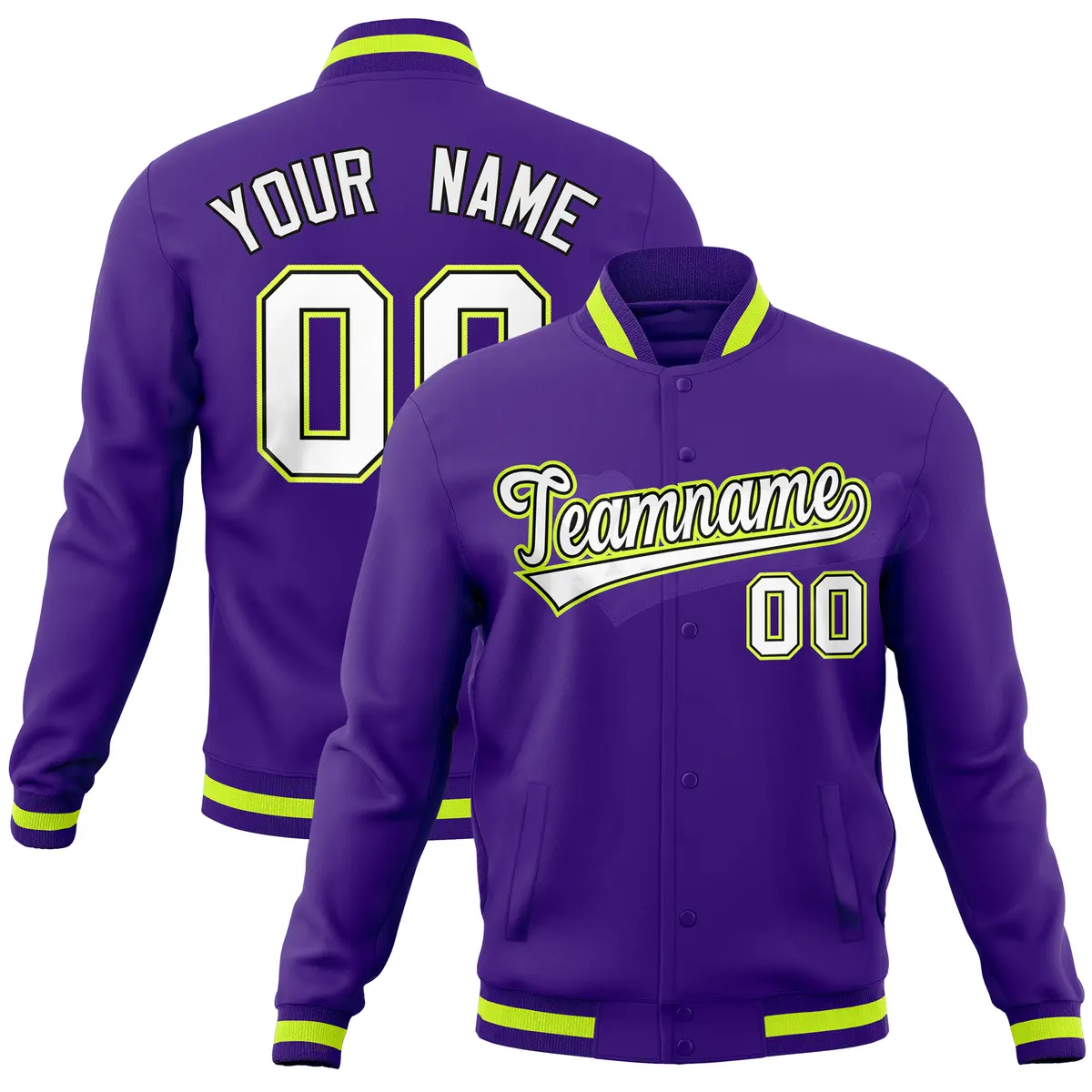 Purple Classic Varsity Full-Snap Letterman Baseball Jacket