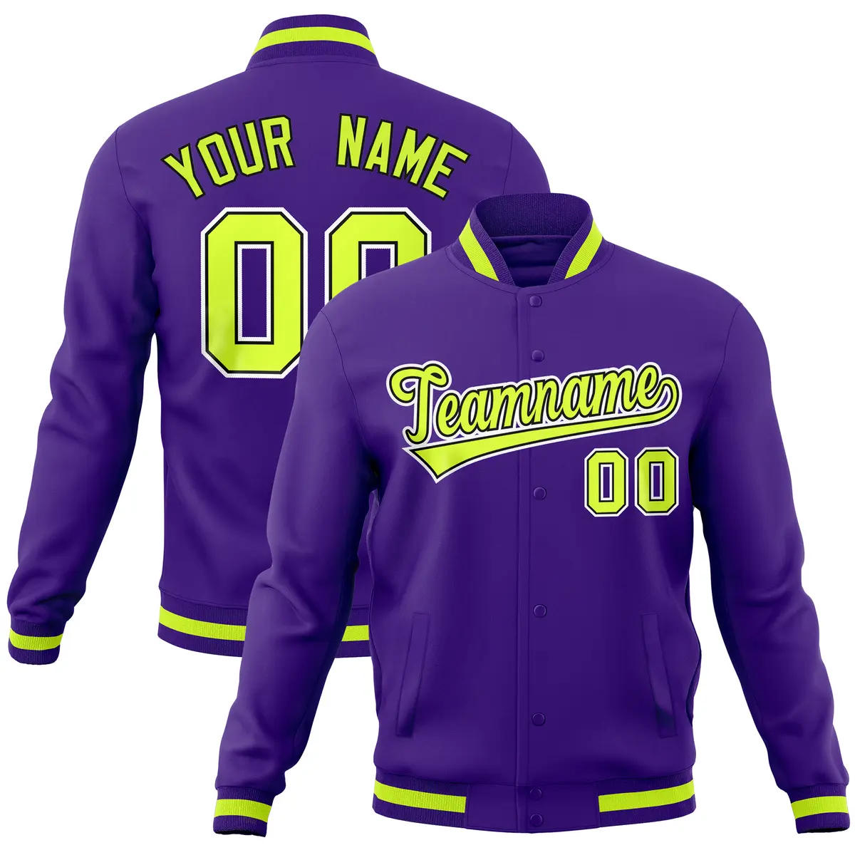 Purple Classic Varsity Full-Snap Letterman Baseball Jacket