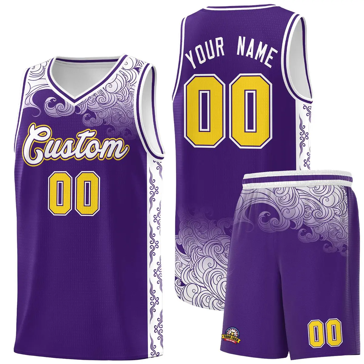 Purple Cloud Pattern Sports Uniform Basketball Jersey Set