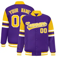 Purple Color Block Varsity Letterman Jacket