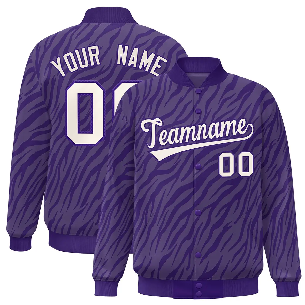 Purple Cream Tiger Stripes Graffiti Bomber Varsity Jacket