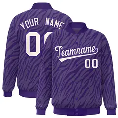 Purple Cream Tiger Stripes Graffiti Bomber Varsity Jacket