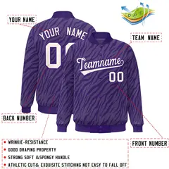 Purple Cream Tiger Stripes Graffiti Bomber Varsity Jacket 2