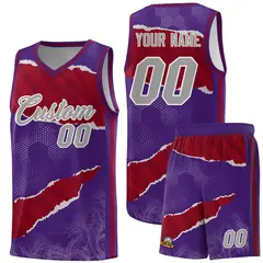 Purple Crimson-Black Tear Graffiti Basketball Jersey 1
