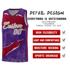 Purple Crimson-Black Tear Graffiti Basketball Jersey 2