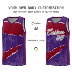 Purple Crimson-Black Tear Graffiti Basketball Jersey 3