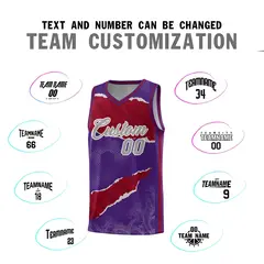 Purple Crimson-Black Tear Graffiti Basketball Jersey 4