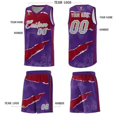 Purple Crimson-Black Tear Graffiti Basketball Jersey 5