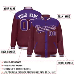 Purple Crimson Color Block Varsity Bomber Baseball Jacket 2