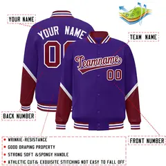 Purple Crimson Color Block Varsity Letterman Baseball Jacket 2