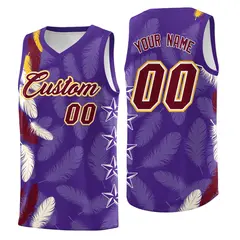 Purple Crimson Feather Series Graffiti Pattern Basketball Jersey 1