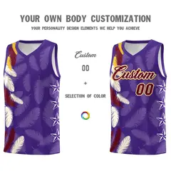Purple Crimson Feather Series Graffiti Pattern Basketball Jersey 3