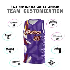 Purple Crimson Feather Series Graffiti Pattern Basketball Jersey 4