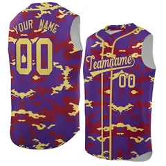 Purple Crimson Old Gold Camo Sleeveless Baseball Jersey