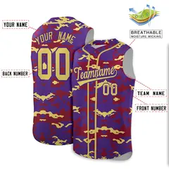 Purple Crimson Old Gold Camo Sleeveless Baseball Jersey 2