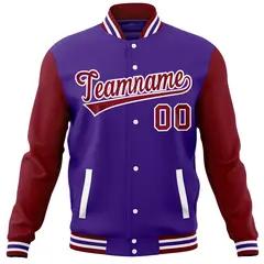 Purple Crimson Raglan Sleeves Full-Snap Varsity Letterman Baseball Jacket 5