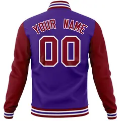 Purple Crimson Raglan Sleeves Full-Snap Varsity Letterman Baseball Jacket 6