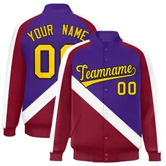 Purple Crimson Raglan Varsity Full-Snap Letterman Baseball Jacket 1