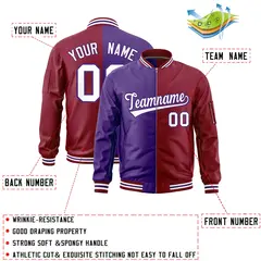 Purple Crimson Two Tone Split Varsity Letterman Bomber Jacket 2