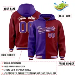 Purple Crimson Two Tone Split Varsity Letterman Jacket Hoodie 4
